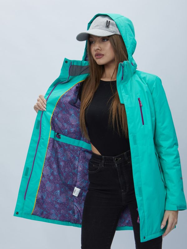 Turquoise hooded parka for women 551706Br